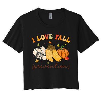 Retro I Love Fall Prevention Fall Physical Therapy Groovy Women's Crop Top Tee