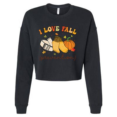 Retro I Love Fall Prevention Fall Physical Therapy Groovy Cropped Pullover Crew