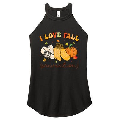 Retro I Love Fall Prevention Fall Physical Therapy Groovy Women's Perfect Tri Rocker Tank