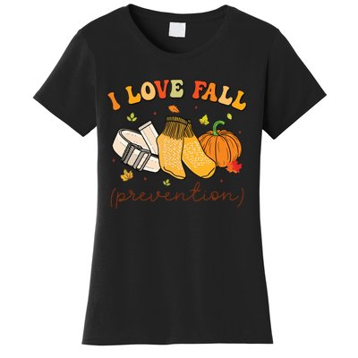 Retro I Love Fall Prevention Fall Physical Therapy Groovy Women's T-Shirt