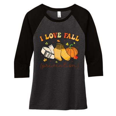 Retro I Love Fall Prevention Fall Physical Therapy Groovy Women's Tri-Blend 3/4-Sleeve Raglan Shirt