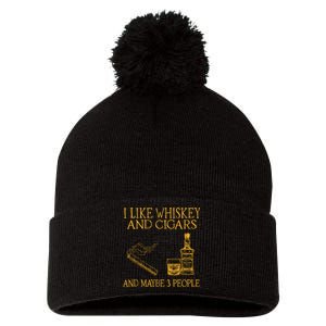 Retro I Like Whiskey And Cigars And Maybe 3 People Pom Pom 12in Knit Beanie