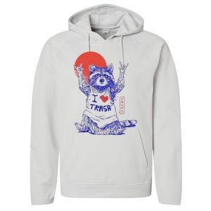 Raccoon I Love Trash Japanese Samurai Garbage Gang Performance Fleece Hoodie