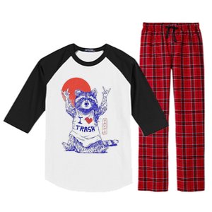 Raccoon I Love Trash Japanese Samurai Garbage Gang Raglan Sleeve Pajama Set