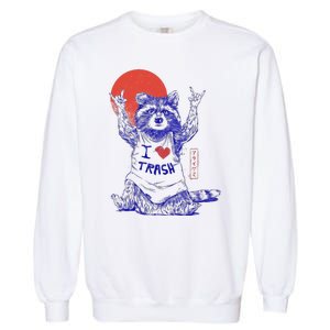 Raccoon I Love Trash Japanese Samurai Garbage Gang Garment-Dyed Sweatshirt