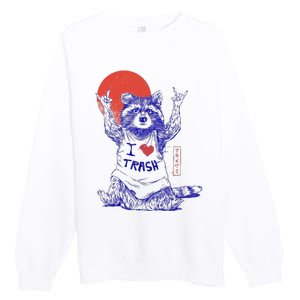 Raccoon I Love Trash Japanese Samurai Garbage Gang Premium Crewneck Sweatshirt