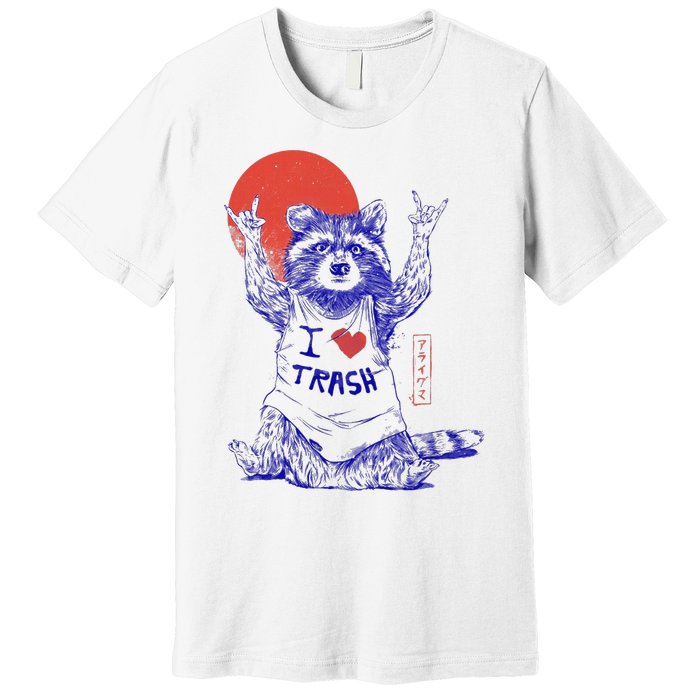 Raccoon I Love Trash Japanese Samurai Garbage Gang Premium T-Shirt