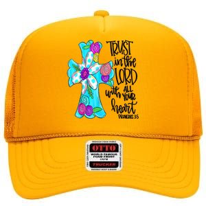 Rust In Lord Easter Christian All Your Heart Floral Cross High Crown Mesh Back Trucker Hat