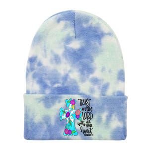 Rust In Lord Easter Christian All Your Heart Floral Cross Tie Dye 12in Knit Beanie