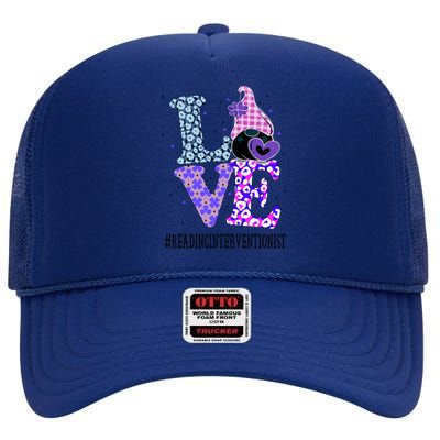 Reading Interventionist Love St Patricks Day Gnome Leopard Gift High Crown Mesh Back Trucker Hat