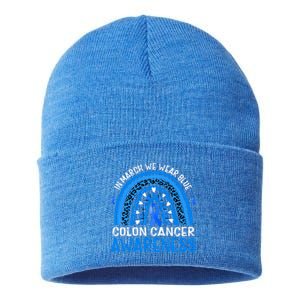 Rainbow In March We Wear Blue Colon Cancer Awareness Gift Sustainable Knit Beanie