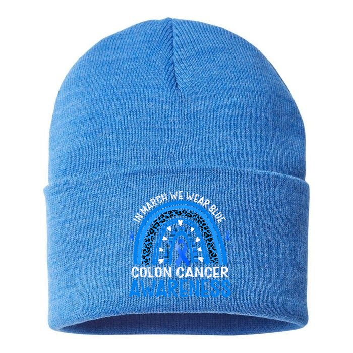 Rainbow In March We Wear Blue Colon Cancer Awareness Gift Sustainable Knit Beanie