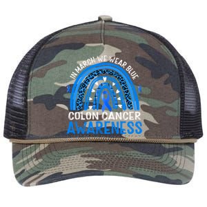 Rainbow In March We Wear Blue Colon Cancer Awareness Gift Retro Rope Trucker Hat Cap