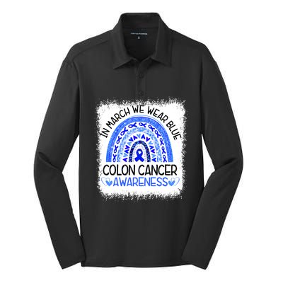 Rainbow In March We Wear Blue Colon Cancer Awareness Gift Silk Touch Performance Long Sleeve Polo