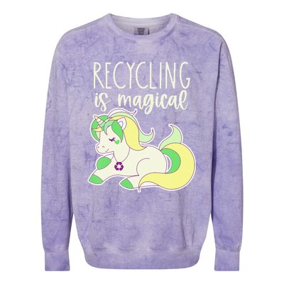 Recycling Is Magical Earth Day Unicorn Recycle Colorblast Crewneck Sweatshirt