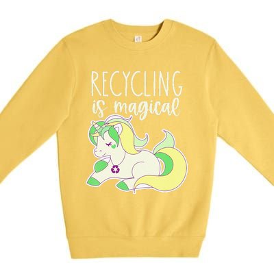 Recycling Is Magical Earth Day Unicorn Recycle Premium Crewneck Sweatshirt