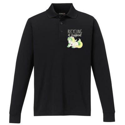 Recycling Is Magical Earth Day Unicorn Recycle Performance Long Sleeve Polo