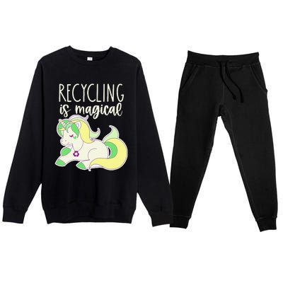 Recycling Is Magical Earth Day Unicorn Recycle Premium Crewneck Sweatsuit Set