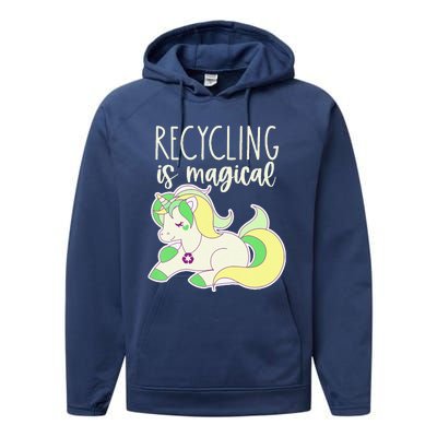 Recycling Is Magical Earth Day Unicorn Recycle Performance Fleece Hoodie