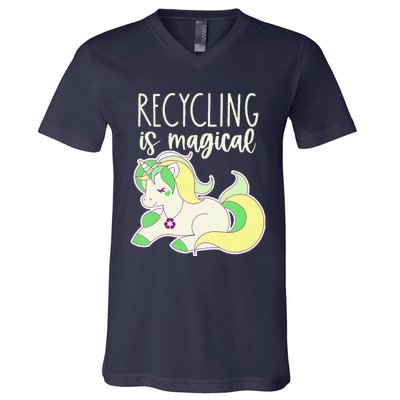 Recycling Is Magical Earth Day Unicorn Recycle V-Neck T-Shirt