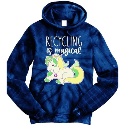 Recycling Is Magical Earth Day Unicorn Recycle Tie Dye Hoodie