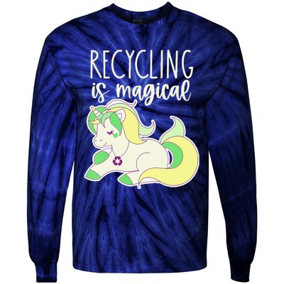 Recycling Is Magical Earth Day Unicorn Recycle Tie-Dye Long Sleeve Shirt