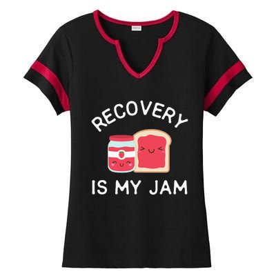 Recovery Is My Jam Funny Celebrate Clean And Sober Gifts Ladies Halftime Notch Neck Tee