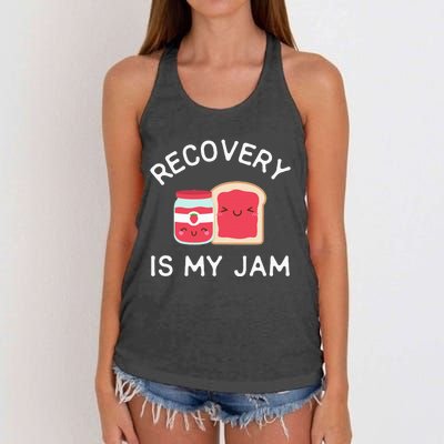 Recovery Is My Jam Funny Celebrate Clean And Sober Gifts Women's Knotted Racerback Tank