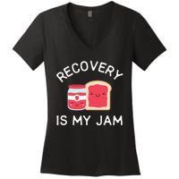 Recovery Is My Jam Funny Celebrate Clean And Sober Gifts Women's V-Neck T-Shirt