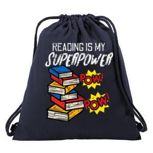 Reading Is My Superpower Funny Book Lover Bookworm Librarian Drawstring Bag