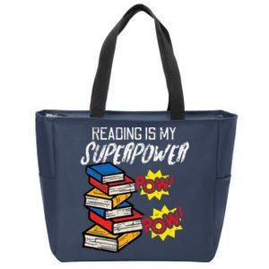 Reading Is My Superpower Funny Book Lover Bookworm Librarian Zip Tote Bag