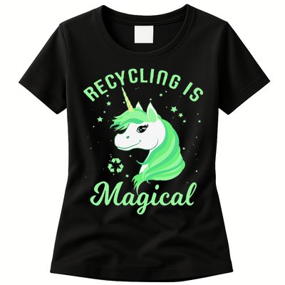 Recycling Is Magical Unicorn Earth Day Womens T-Shirt