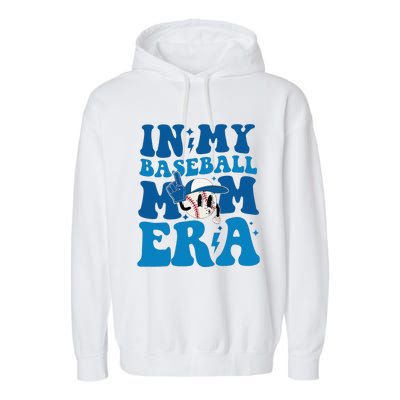 Retro In My Baseball Mom Era Smile Face Funny Mothers Day Garment-Dyed Fleece Hoodie