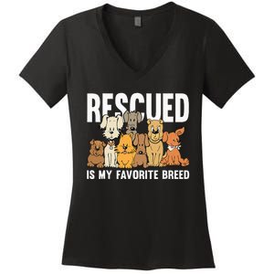 Rescued Is My Favorite Breed Puppy Lover Dog Rescue Women's V-Neck T-Shirt