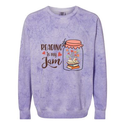Readeing Is My Jam Gift For Reading Books Colorblast Crewneck Sweatshirt