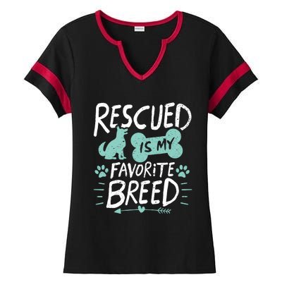 Rescued Is My Favorite Breed Dog Lover Gift Ladies Halftime Notch Neck Tee