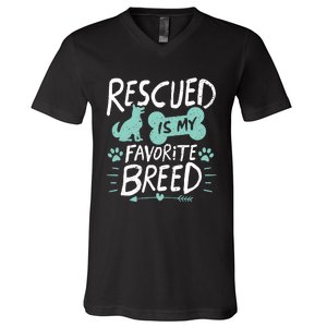 Rescued Is My Favorite Breed Dog Lover Gift V-Neck T-Shirt