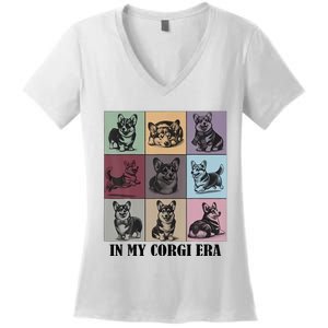 Retro In My Corgi Era Funny Corgi Mom Dog Lover Women's V-Neck T-Shirt