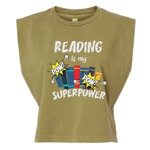 Reading Is My Superpower Fun Cute Book Hero Gift Garment-Dyed Women's Muscle Tee