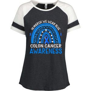 Rainbow In March We Wear Blue Colon Cancer Awareness Cute Gift Enza Ladies Jersey Colorblock Tee