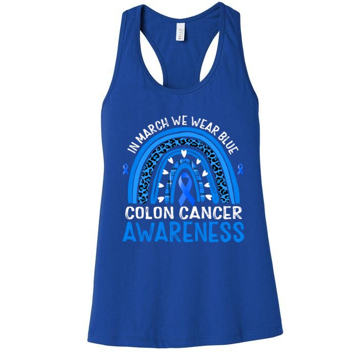 Rainbow In March We Wear Blue Colon Cancer Awareness Cute Gift Women's Racerback Tank