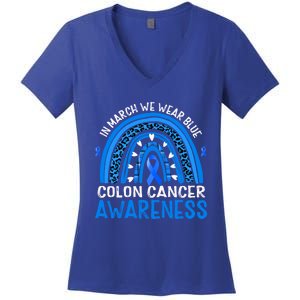 Rainbow In March We Wear Blue Colon Cancer Awareness Cute Gift Women's V-Neck T-Shirt