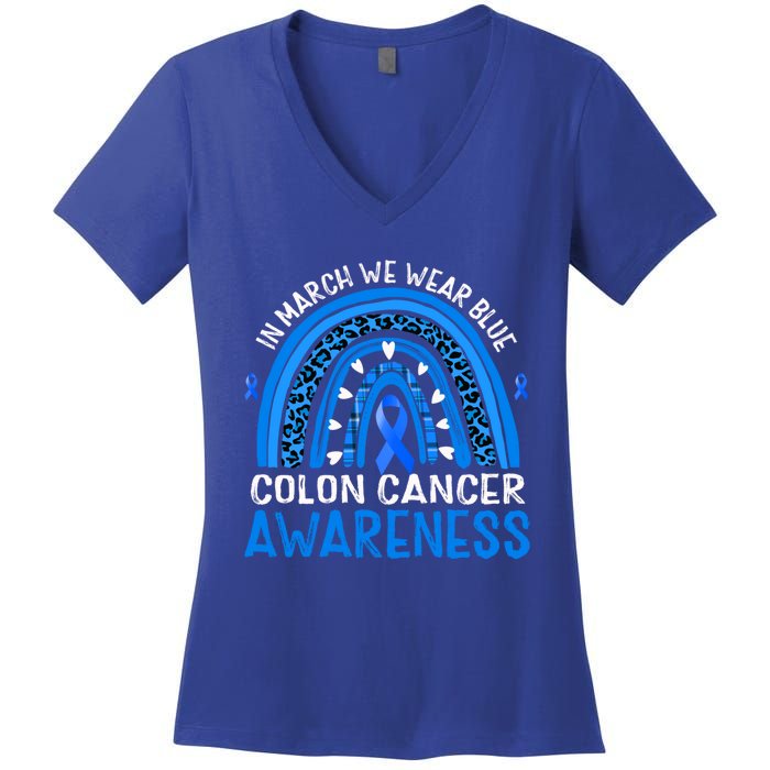 Rainbow In March We Wear Blue Colon Cancer Awareness Cute Gift Women's V-Neck T-Shirt