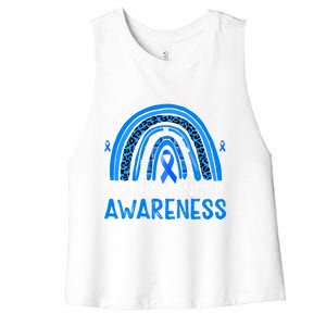 Rainbow In March We Wear Blue Colon Cancer Awareness Cute Gift Women's Racerback Cropped Tank