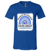 Rainbow In March We Wear Blue Colon Cancer Awareness Cool Gift V-Neck T-Shirt