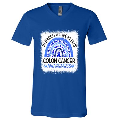 Rainbow In March We Wear Blue Colon Cancer Awareness Cool Gift V-Neck T-Shirt