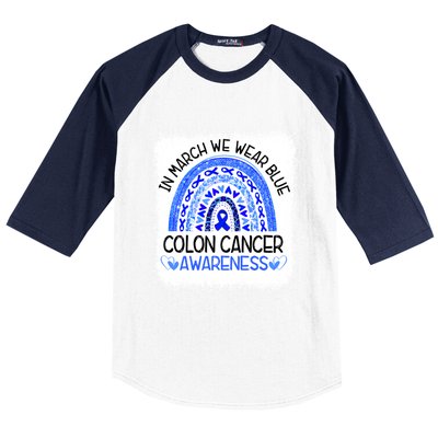 Rainbow In March We Wear Blue Colon Cancer Awareness Cool Gift Baseball Sleeve Shirt