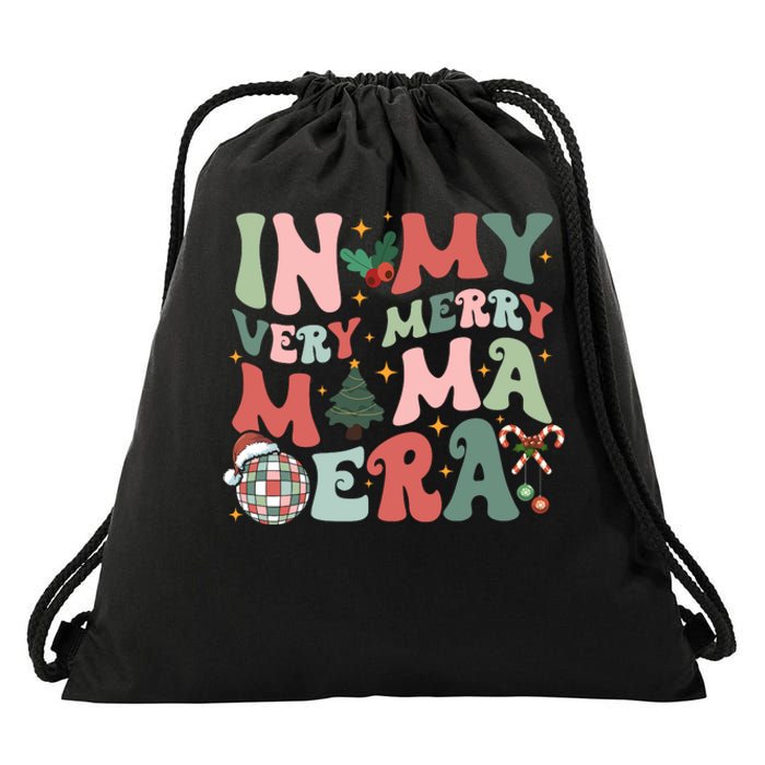 Retro In My Very Merry Mama Era Christmas Mama Disco Ball Drawstring Bag