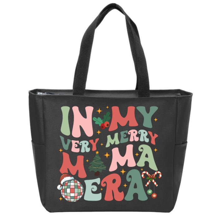 Retro In My Very Merry Mama Era Christmas Mama Disco Ball Zip Tote Bag