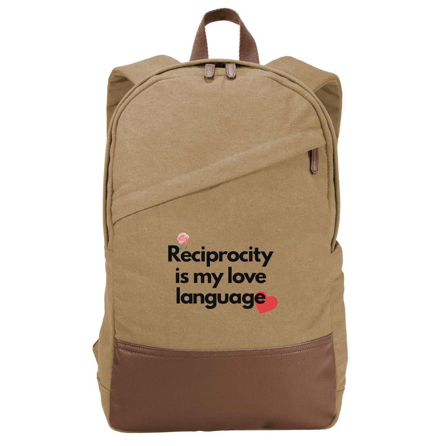 Reciprocity Is My Love Language Flower Red Heart Cotton Canvas Backpack